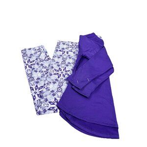 Climate Right Cuddl Duds Large 2 Pc. Lounge Set Purple Snowflake Pajamas EUC
